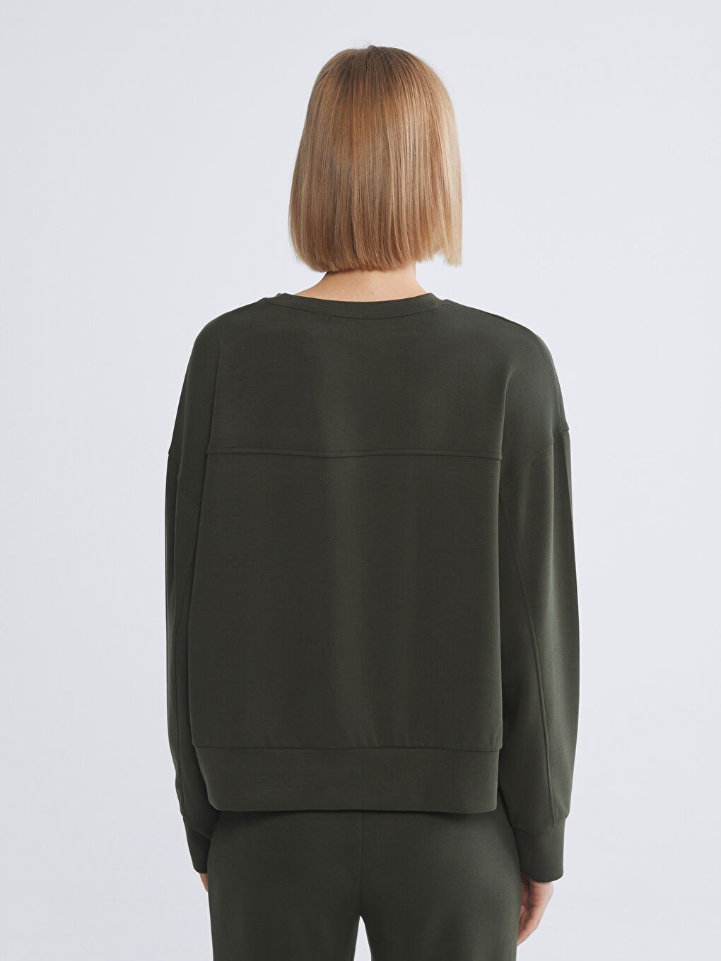 Haki Bisiklet Yaka Oversize Kadın Sweatshirt-3