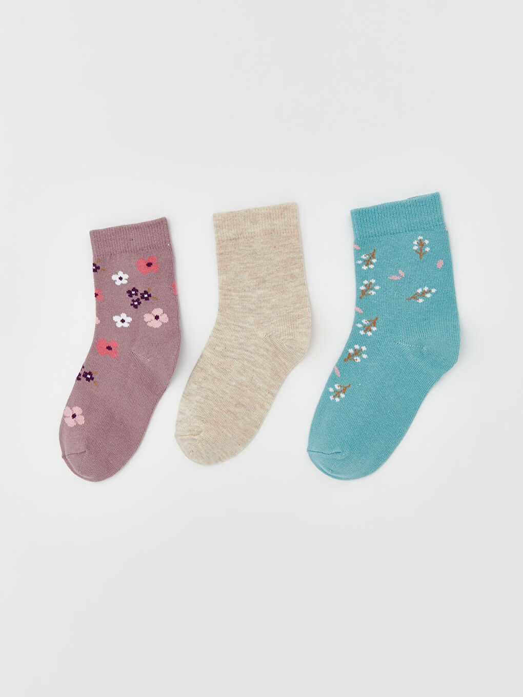 Pembe Çiçekli Kız Bebek Soket Çorap 3'lü