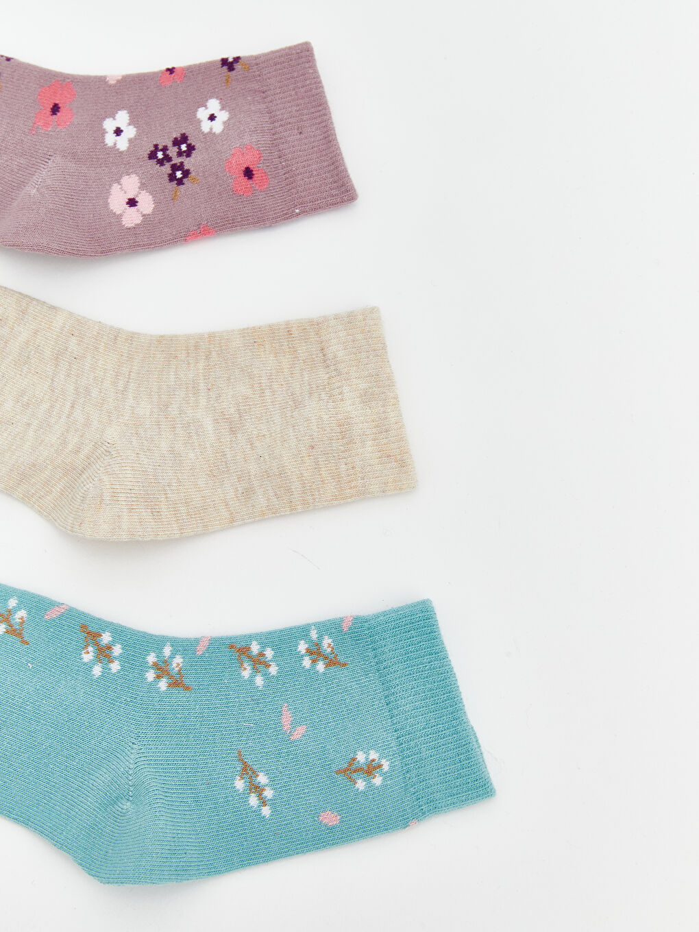 Pembe Çiçekli Kız Bebek Soket Çorap 3'lü-1