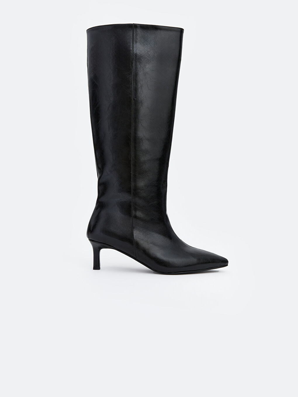 Siyah Deri Görünümlü Topuklu Kadın Bot-2