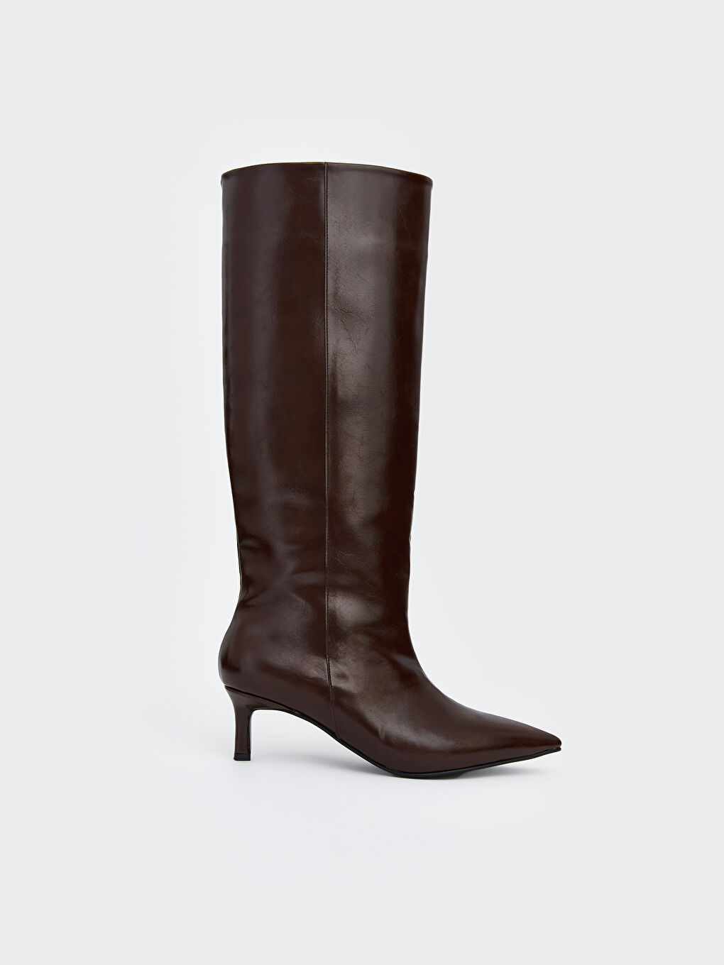 Kahverengi Deri Görünümlü Topuklu Kadın Bot-1