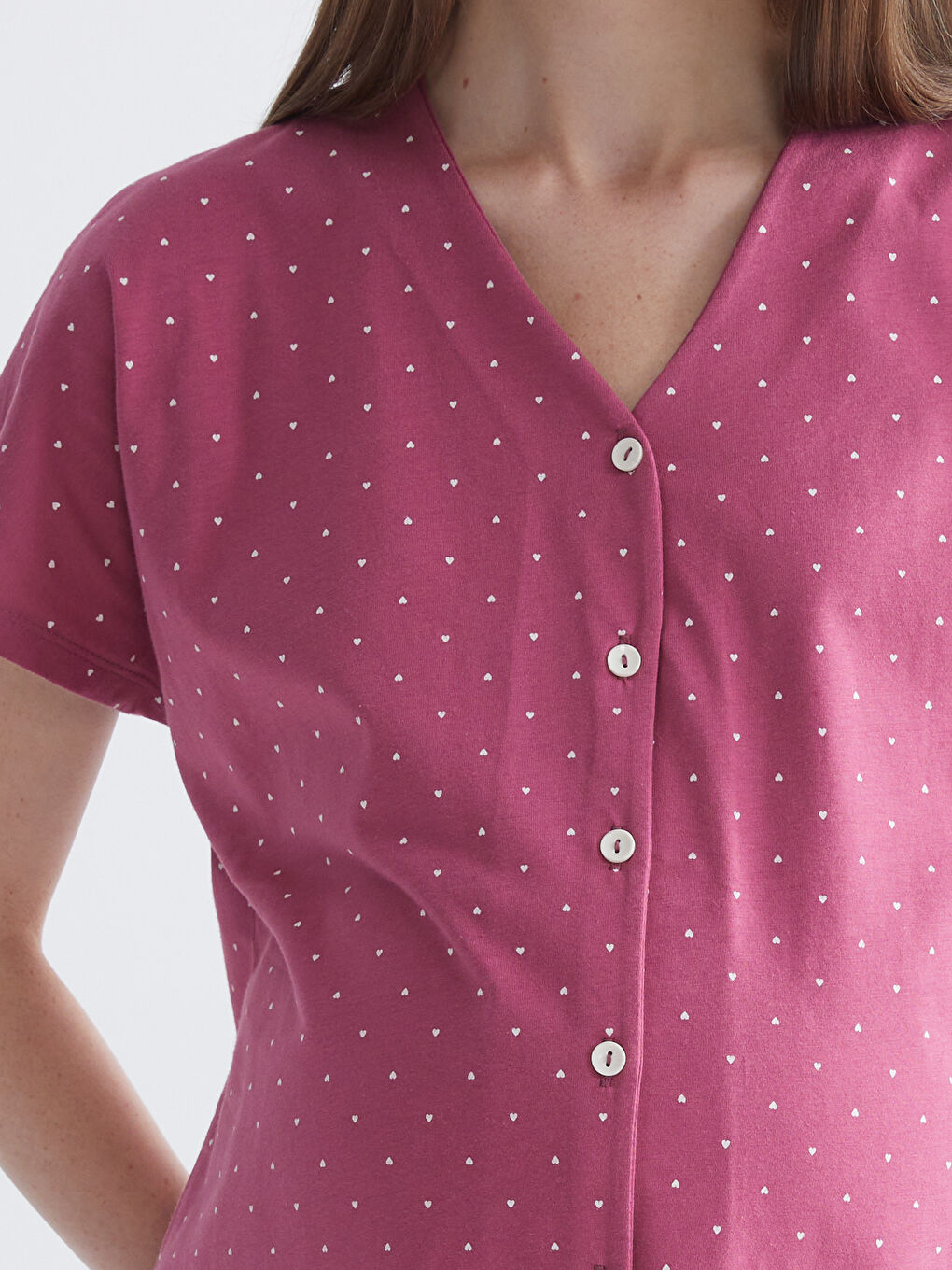 Bordo V Yaka Desenli Hamile Pijama Takımı-2