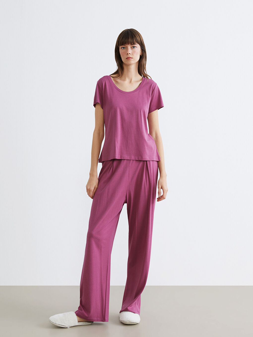 Mürdüm U Yaka Modal Karışımlı Kadın Pijama Takımı