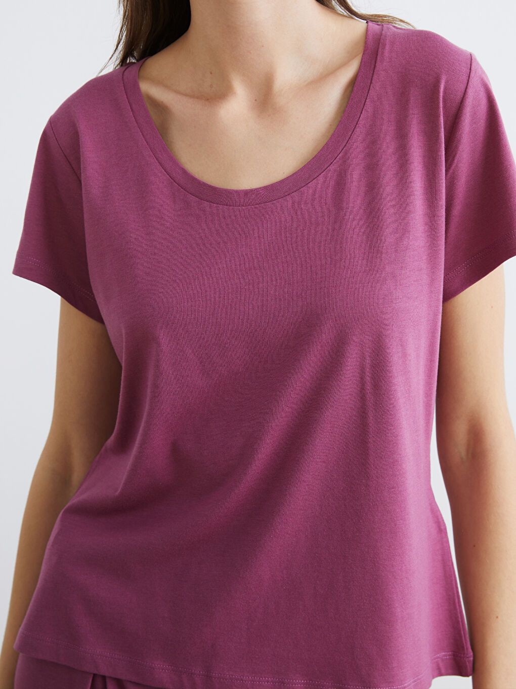 Mürdüm U Yaka Modal Karışımlı Kadın Pijama Takımı-2