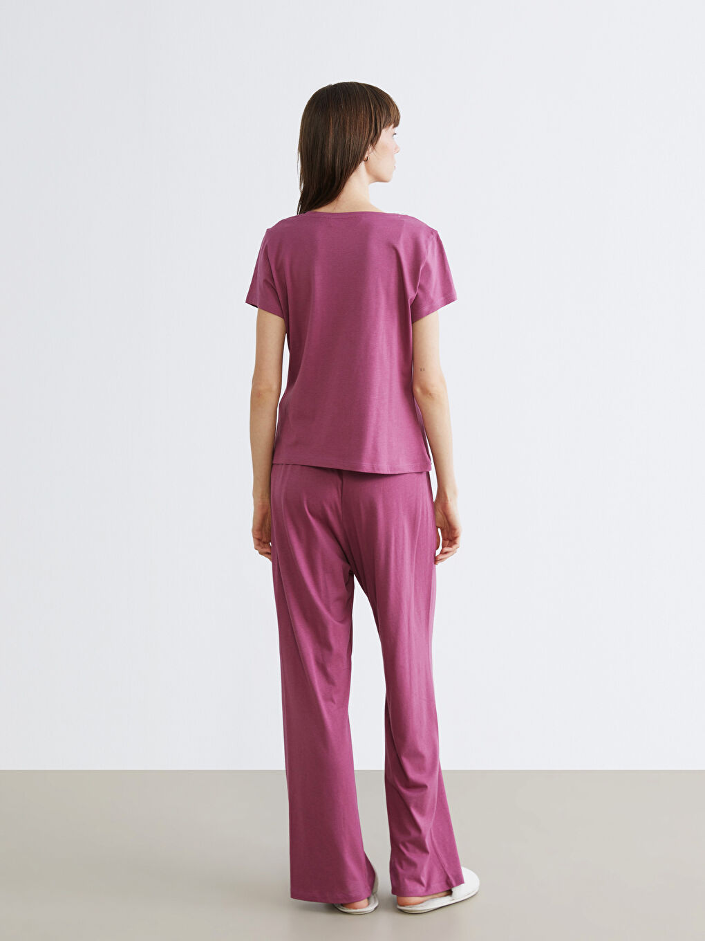 Mürdüm U Yaka Modal Karışımlı Kadın Pijama Takımı-3