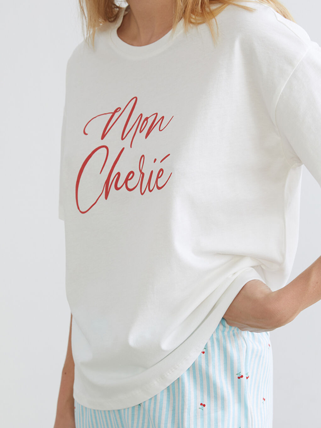 Mavi Bisiklet Yaka Baskılı Kadın Pijama Takımı-2