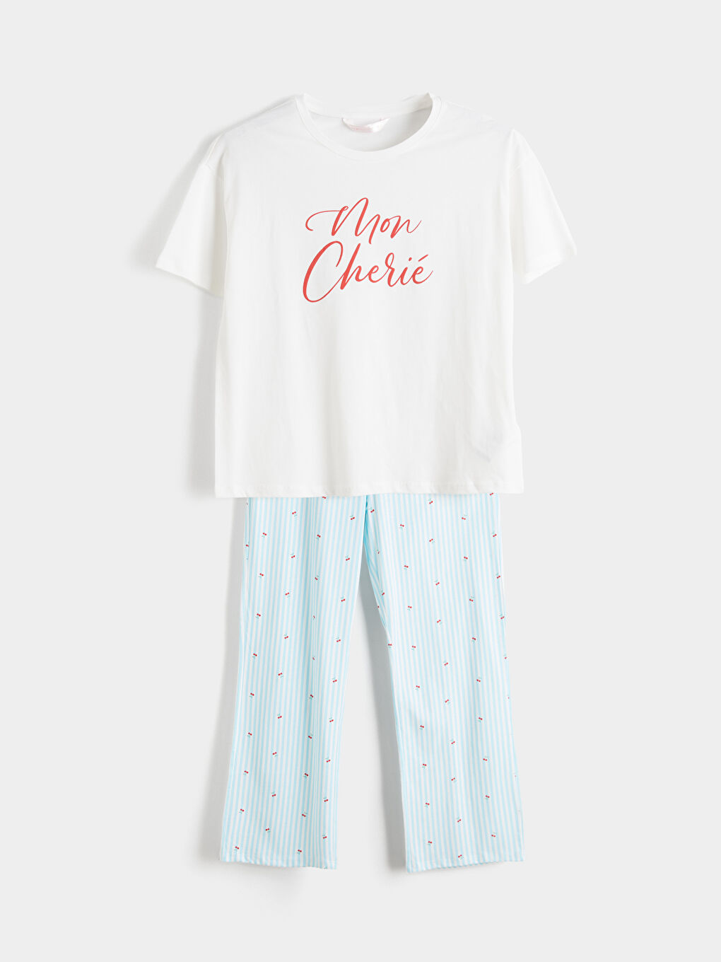 Mavi Bisiklet Yaka Baskılı Kadın Pijama Takımı-4