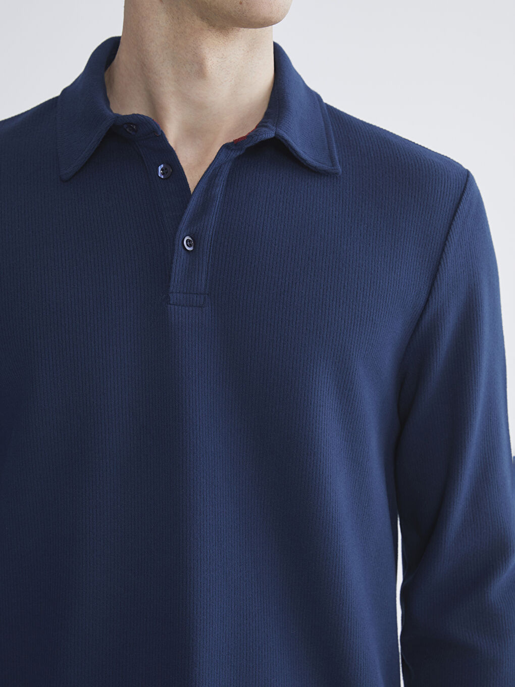 Lacivert Polo Yaka Uzun Kollu Erkek Tişört-2