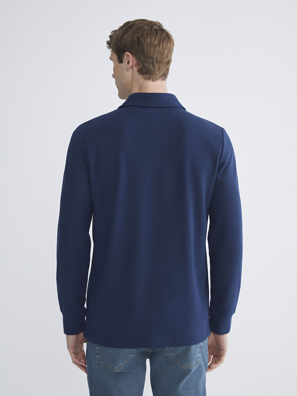 Lacivert Polo Yaka Uzun Kollu Erkek Tişört-3