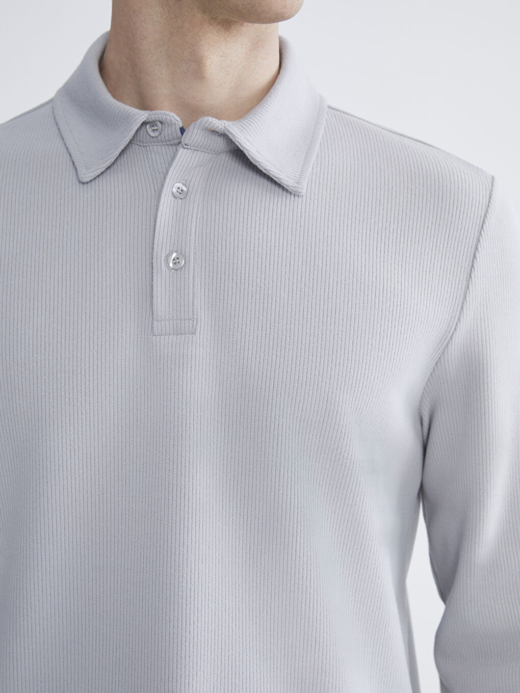 Gri Polo Yaka Uzun Kollu Erkek Tişört-2