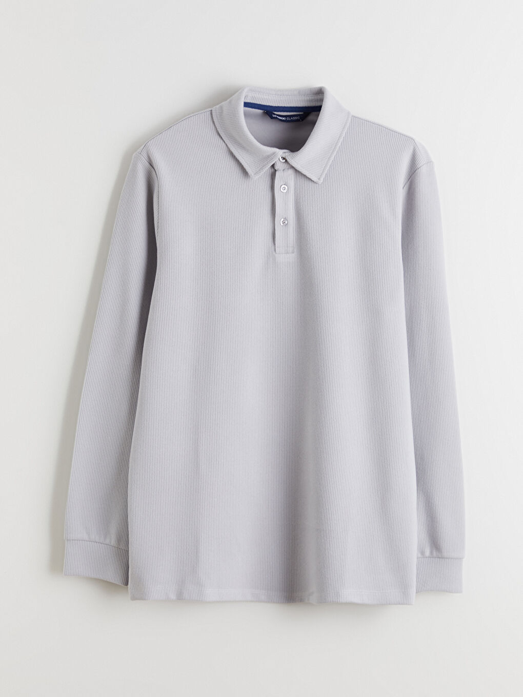 Gri Polo Yaka Uzun Kollu Erkek Tişört-4