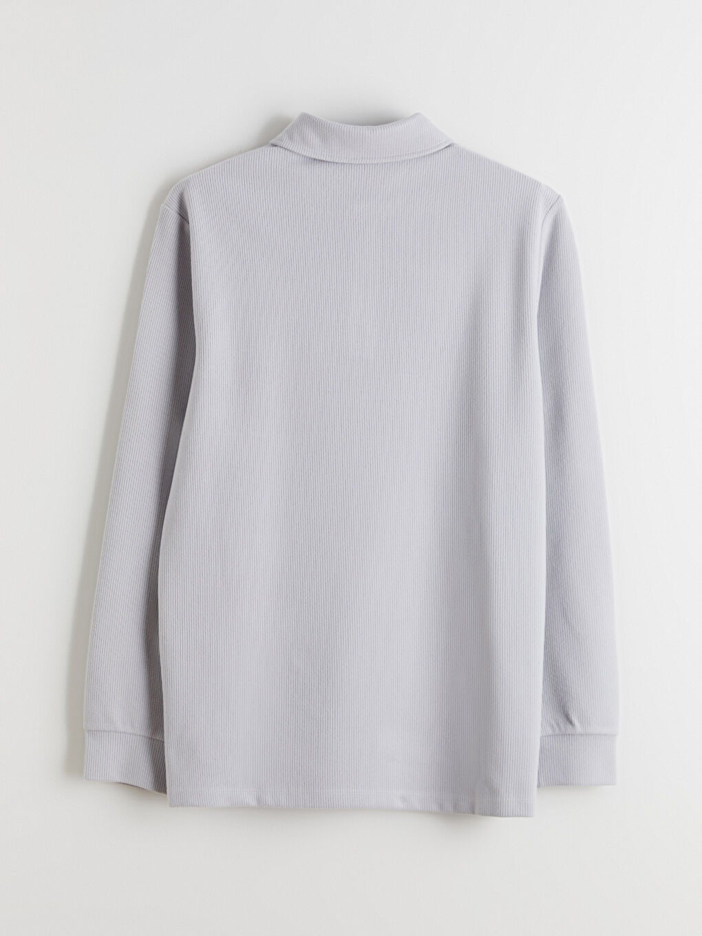 Gri Polo Yaka Uzun Kollu Erkek Tişört-5