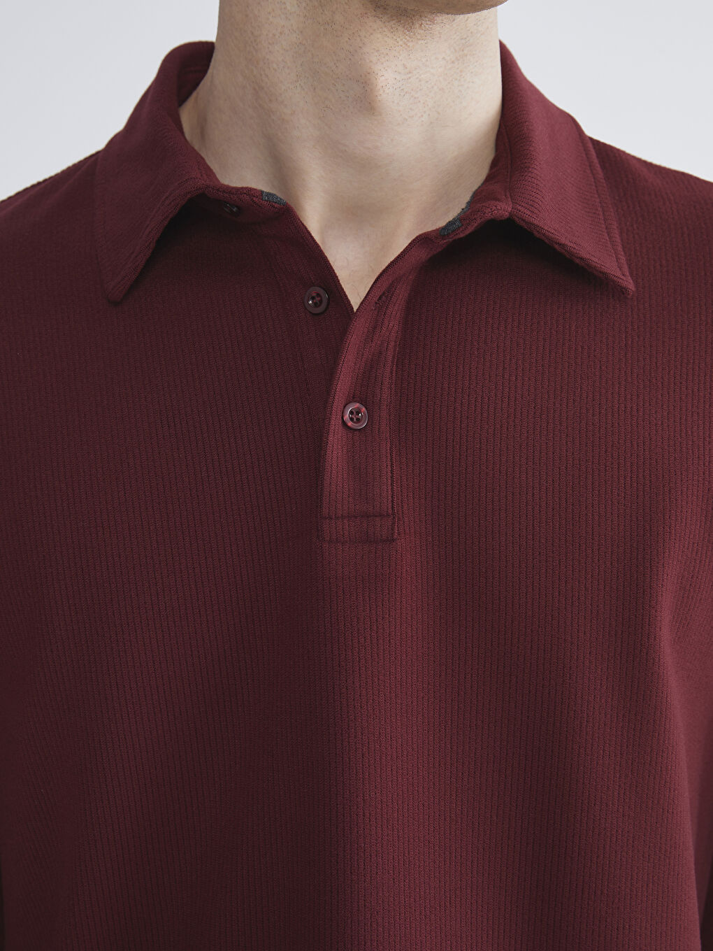 Bordo Polo Yaka Uzun Kollu Erkek Tişört-2