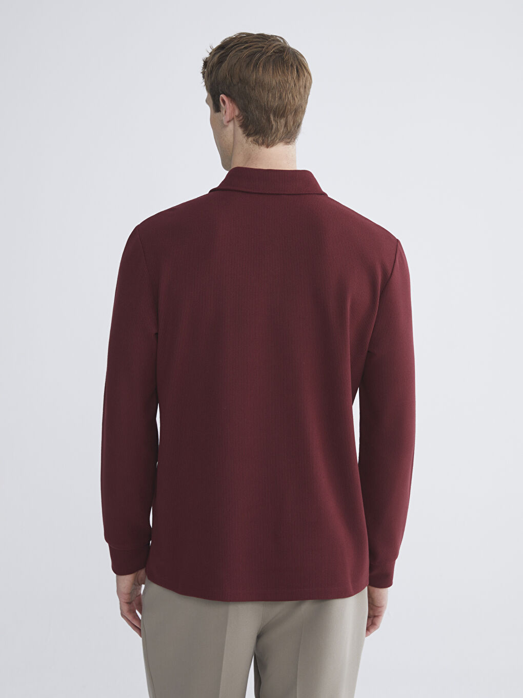 Bordo Polo Yaka Uzun Kollu Erkek Tişört-3