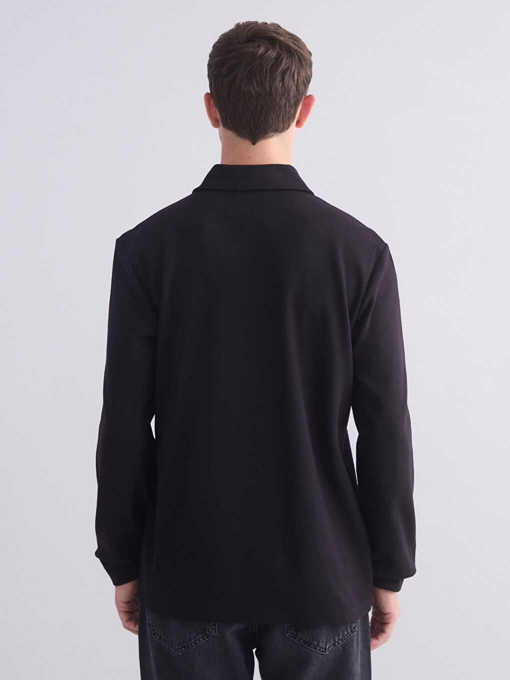 Siyah Polo Yaka Uzun Kollu Erkek Tişört-3