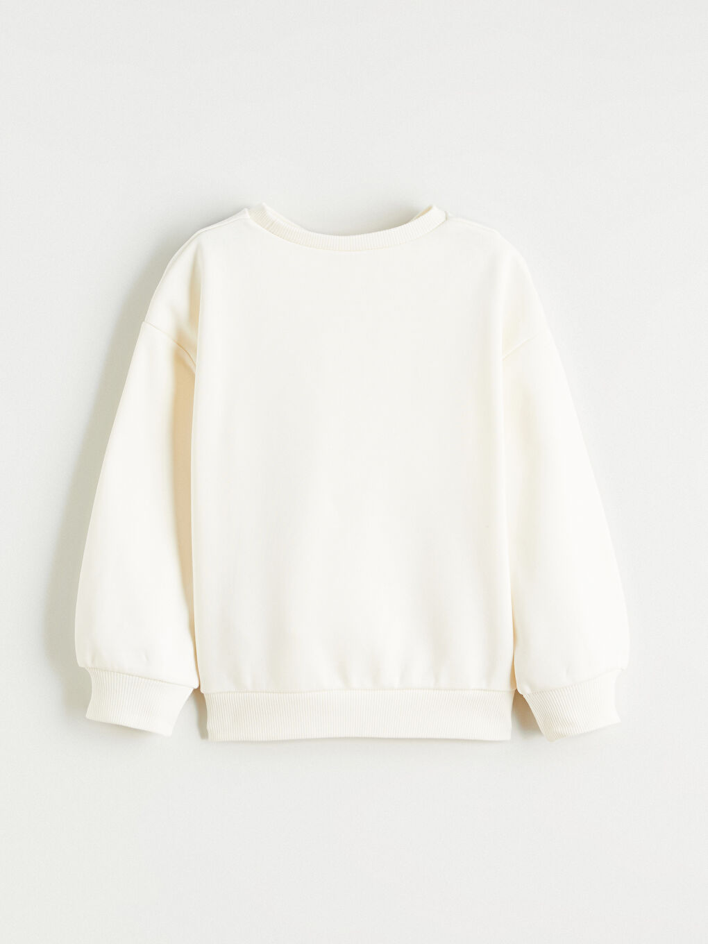 Ekru Bisiklet Yaka Çiçekli Kız Çocuk Kalın Sweatshirt-1