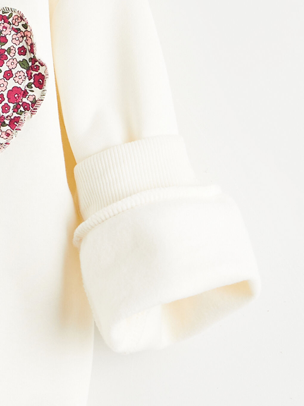 Ekru Bisiklet Yaka Çiçekli Kız Çocuk Kalın Sweatshirt-2