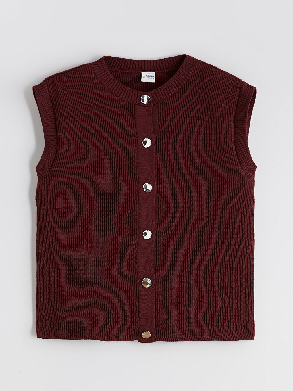 Bordo Bisiklet Yaka Kız Çocuk Triko Yelek