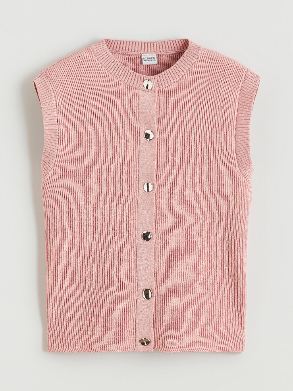 Pembe Bisiklet Yaka Kız Çocuk Triko Yelek