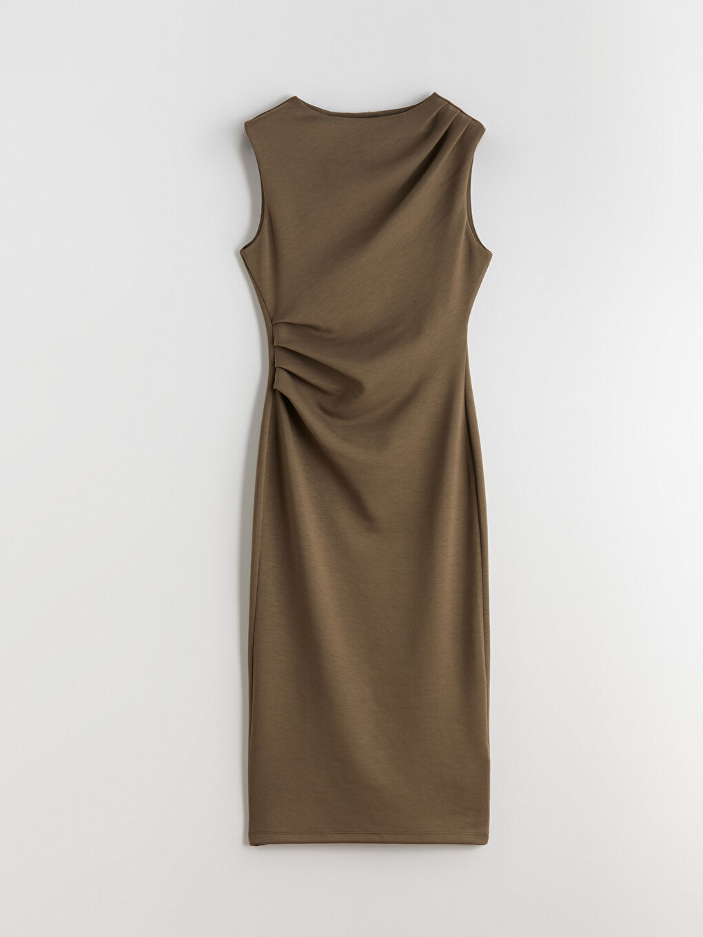 Haki Bisiklet Yaka Büzgülü Elbise-4