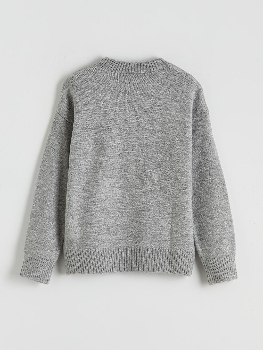 Gri Bisiklet Yaka Desenli Kız Çocuk Triko Kazak-1