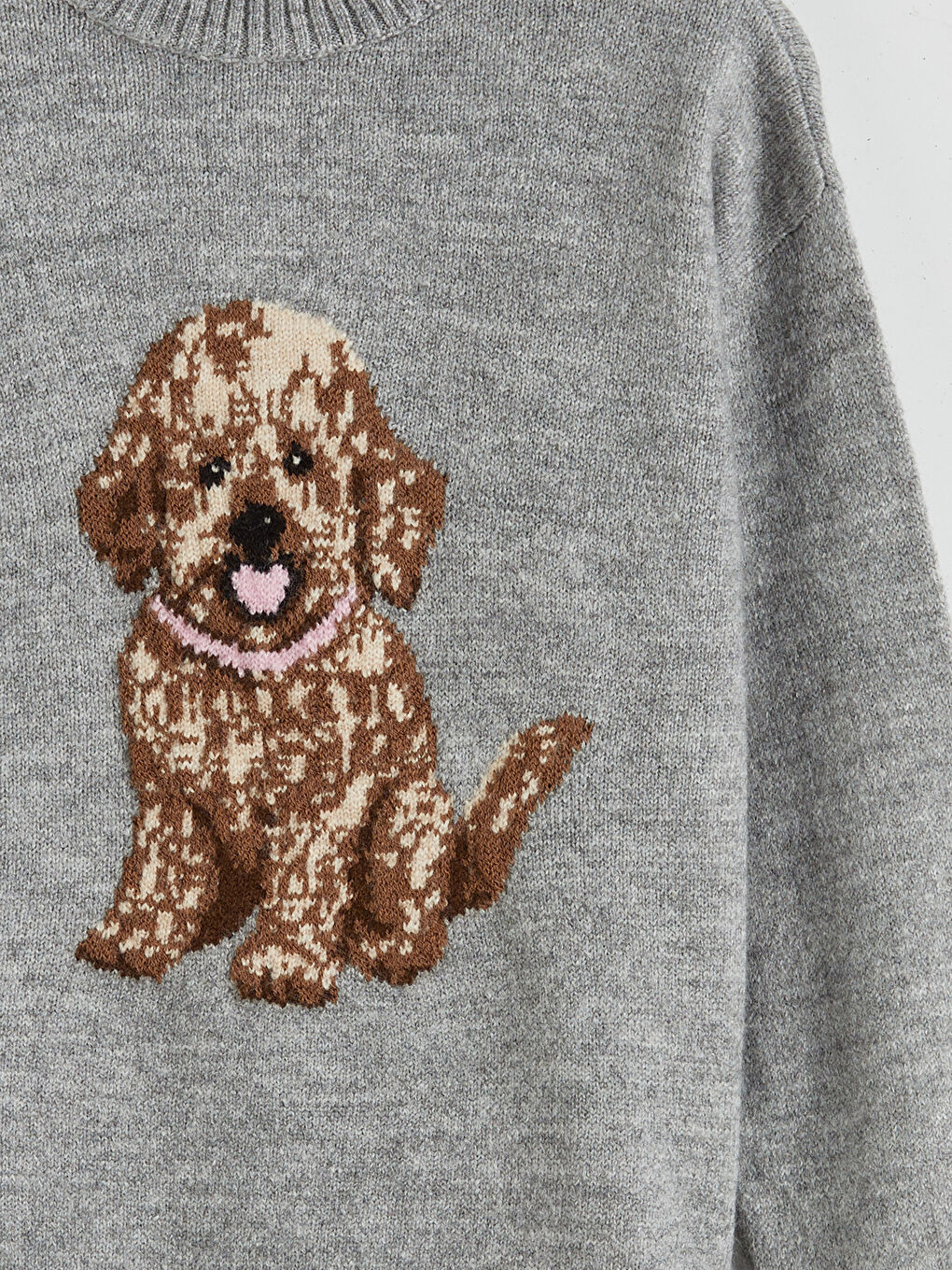 Gri Bisiklet Yaka Desenli Kız Çocuk Triko Kazak-2