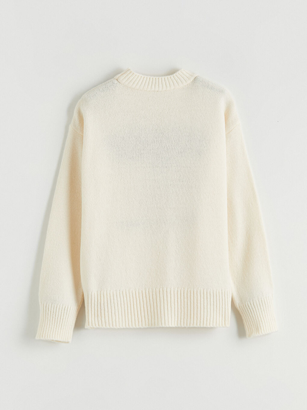 Ekru Bisiklet Yaka Desenli Kız Çocuk Triko Kazak-3