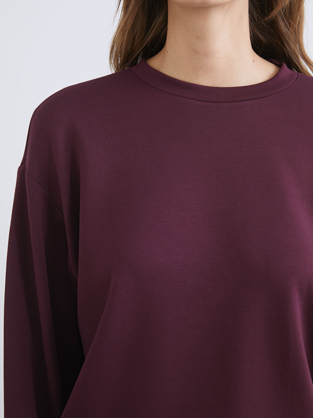 Mürdüm Bisiklet Yaka Oversize Kadın Sweatshirt-2