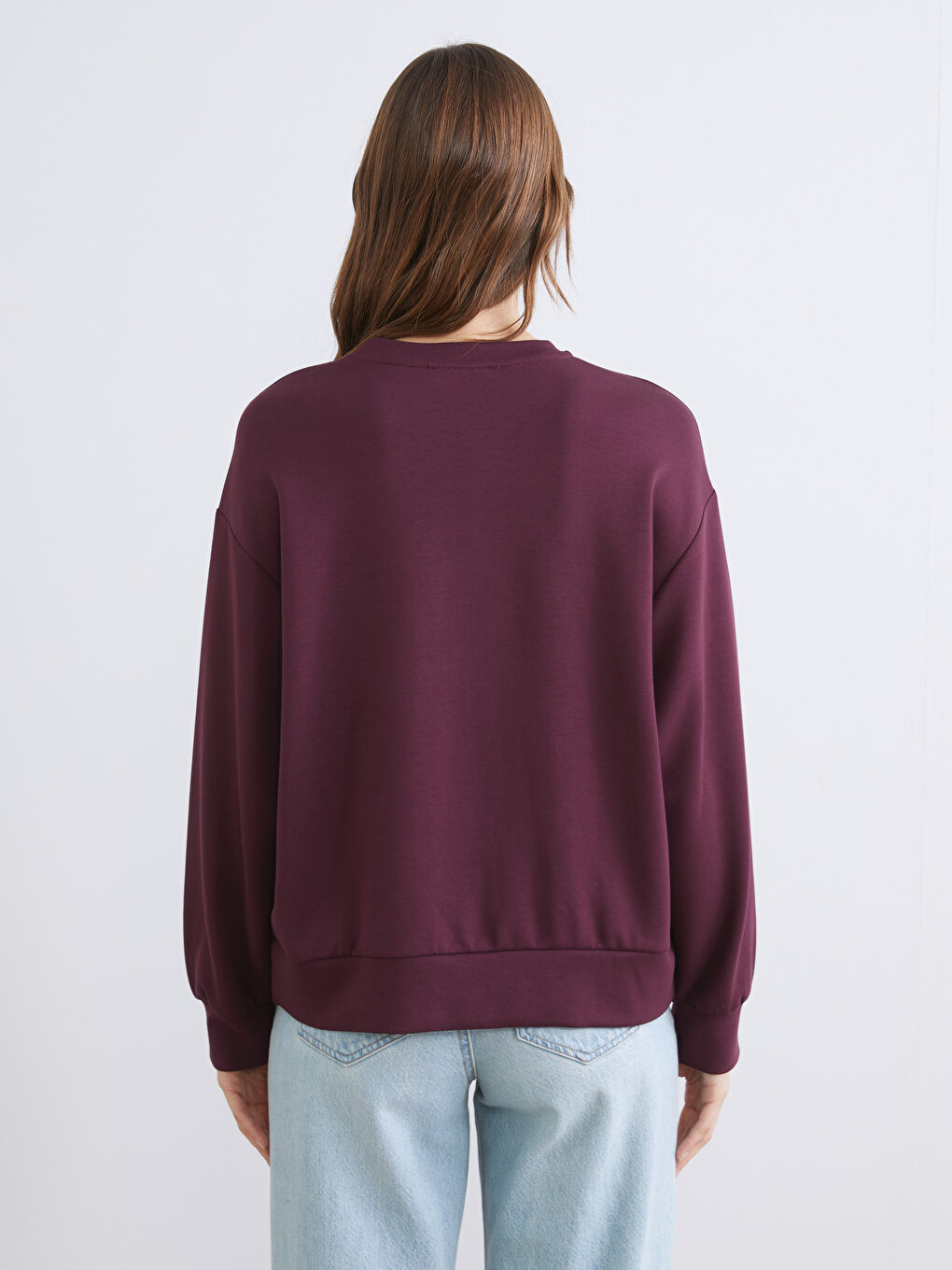 Mürdüm Bisiklet Yaka Oversize Kadın Sweatshirt-3