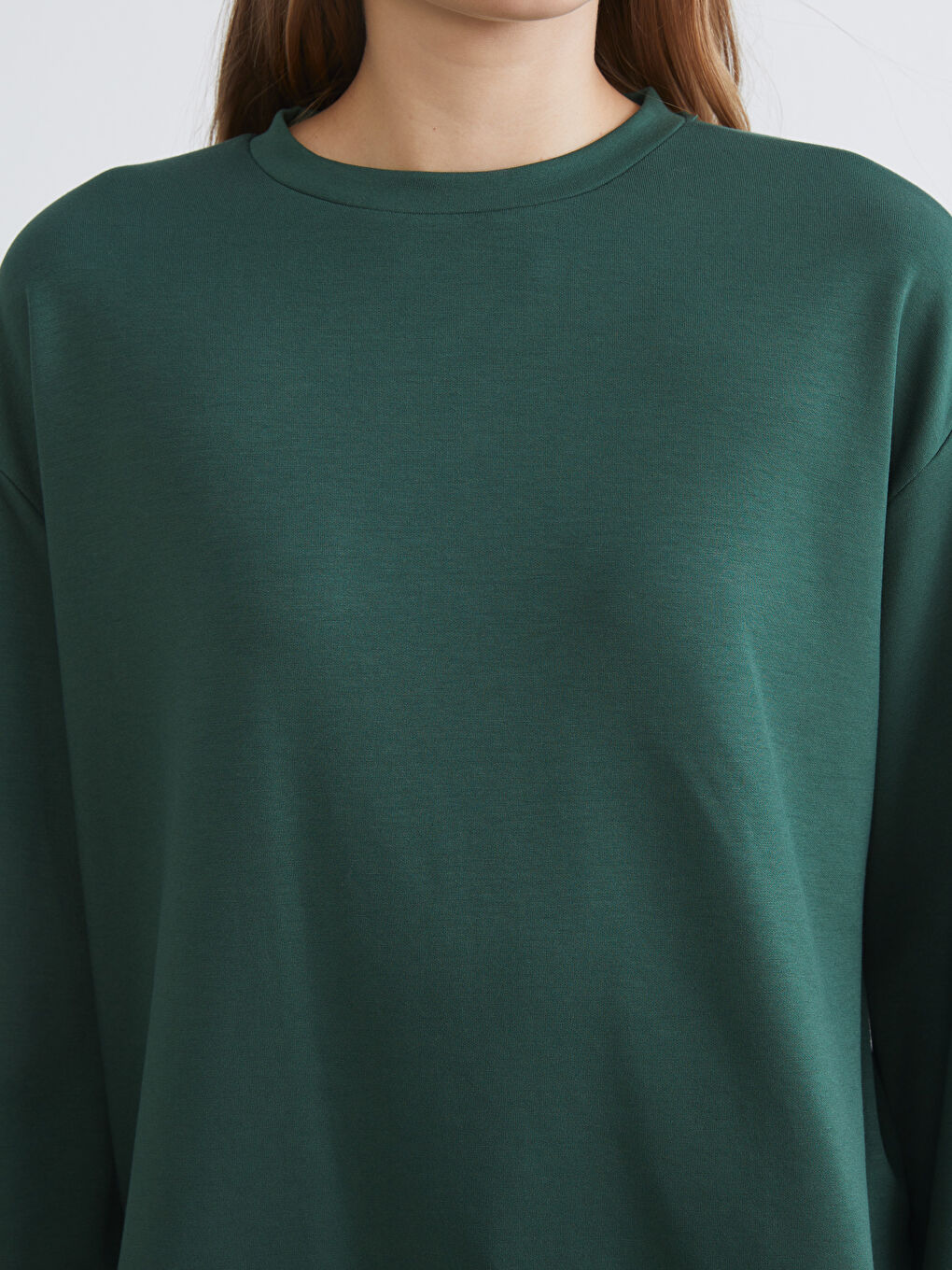 Yeşil Bisiklet Yaka Oversize Kadın Sweatshirt-2