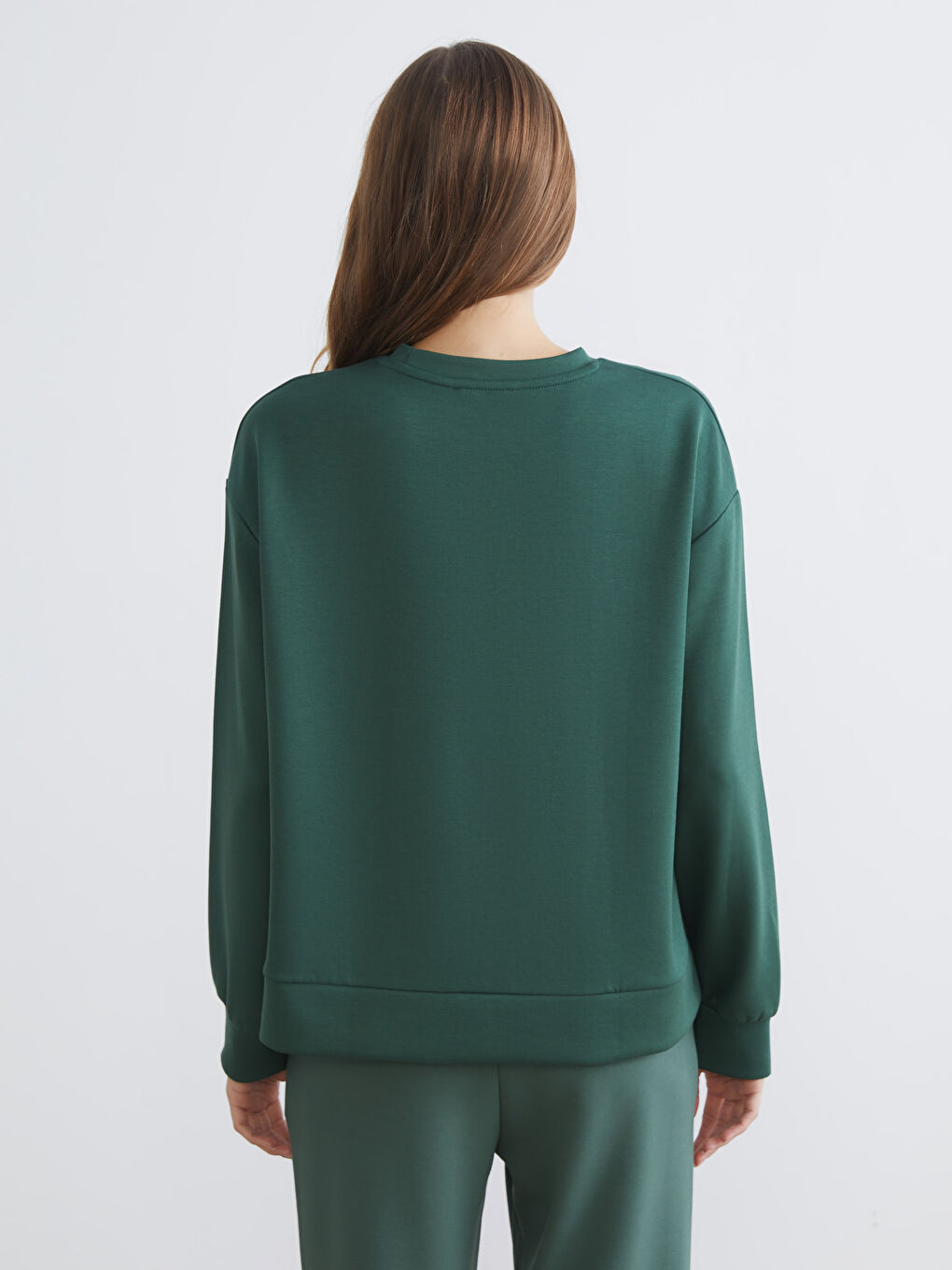 Yeşil Bisiklet Yaka Oversize Kadın Sweatshirt-3