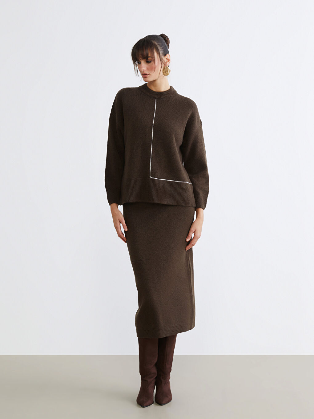 Elastic Waist Slit Detail Knitwear Skirt