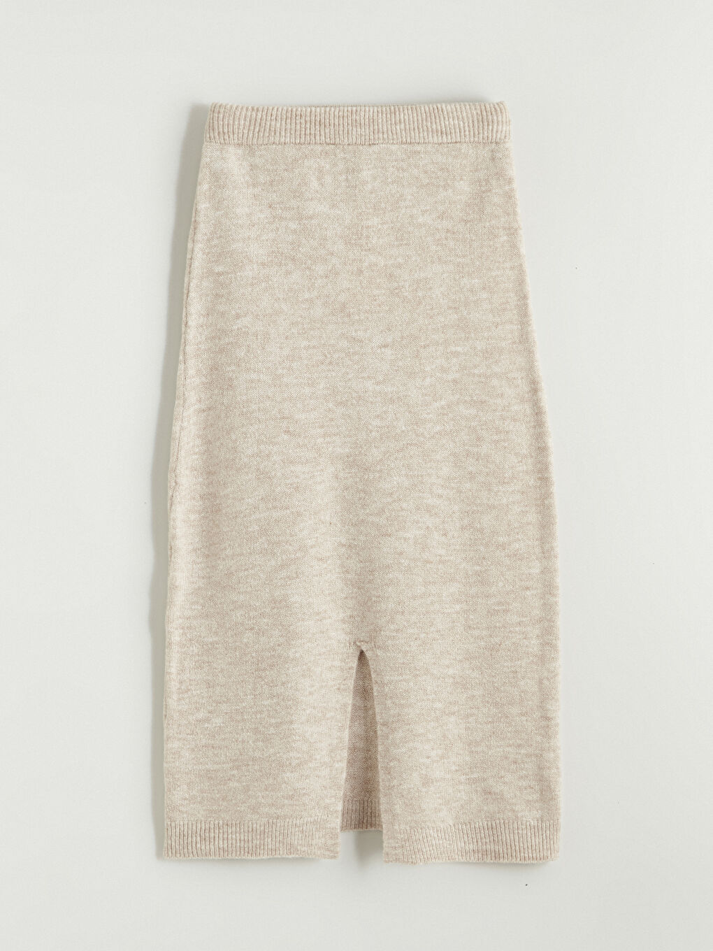 Elastic Waist Slit Detail Knitwear Skirt-7