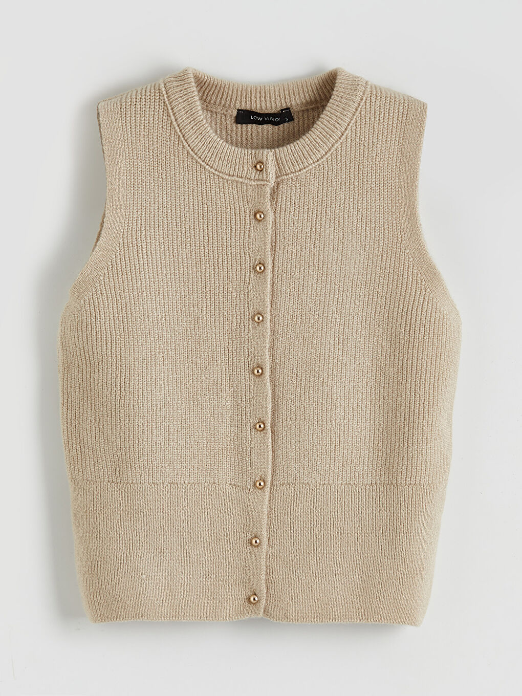 Bej Bisiklet Yaka Kadın Triko Yelek-4