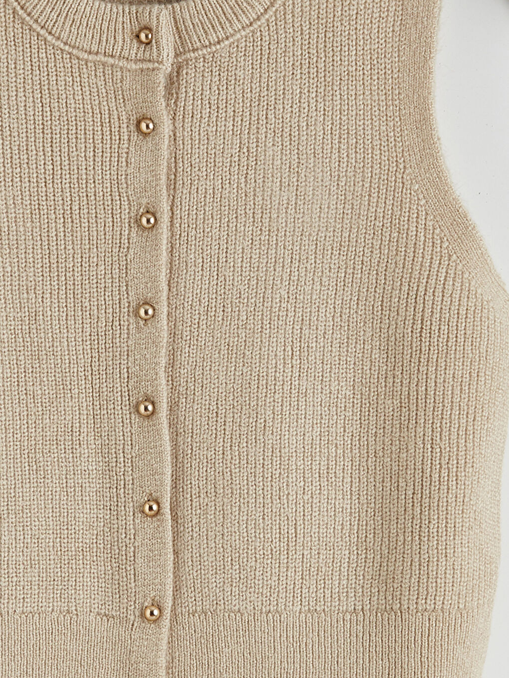 Bej Bisiklet Yaka Kadın Triko Yelek-5