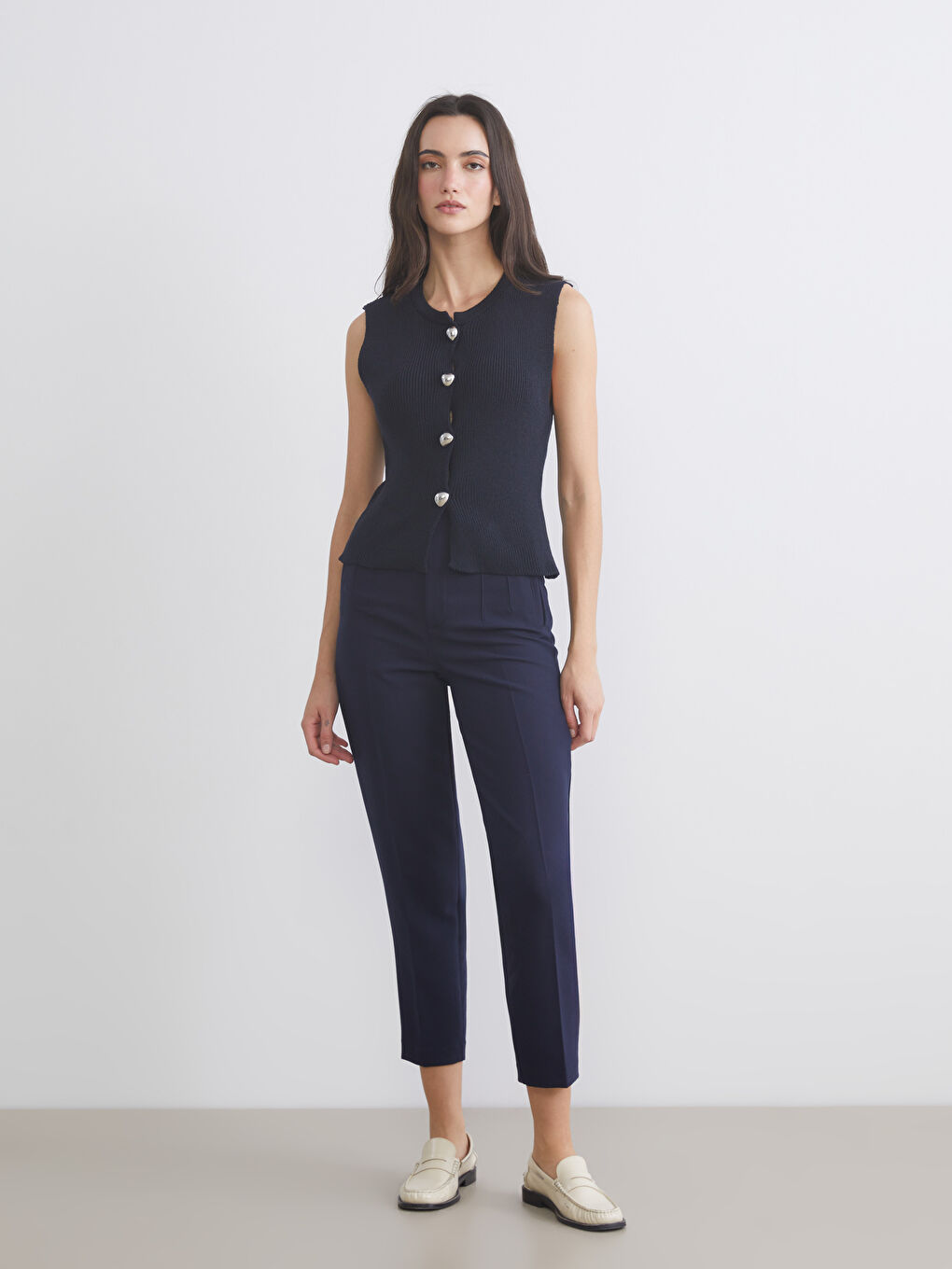 Lacivert Bisiklet Yaka Kadın Triko Yelek-1