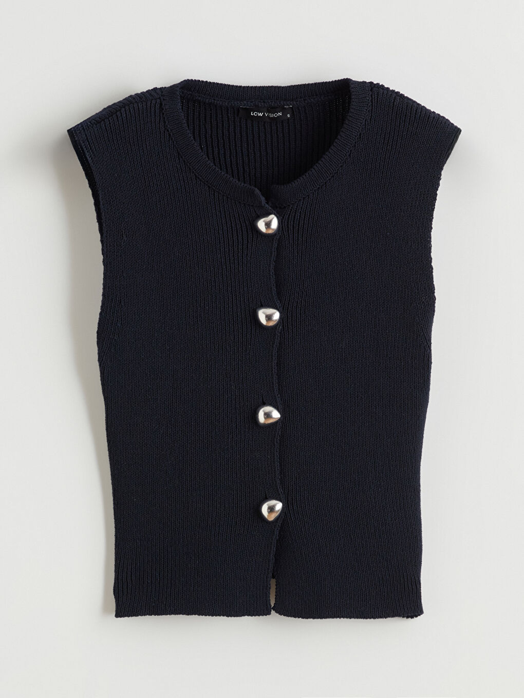 Lacivert Bisiklet Yaka Kadın Triko Yelek-4