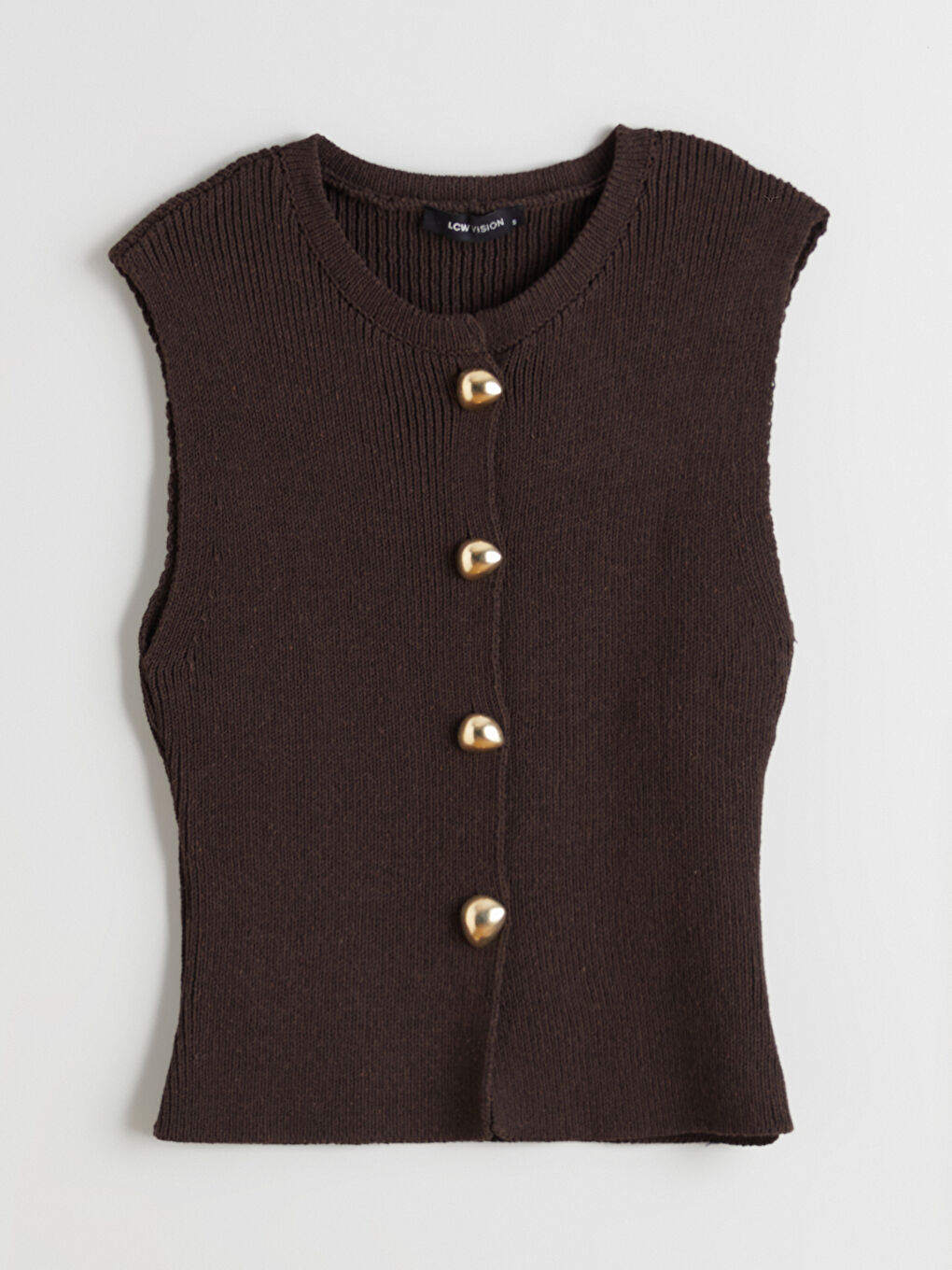 Kahverengi Bisiklet Yaka Kadın Triko Yelek-4