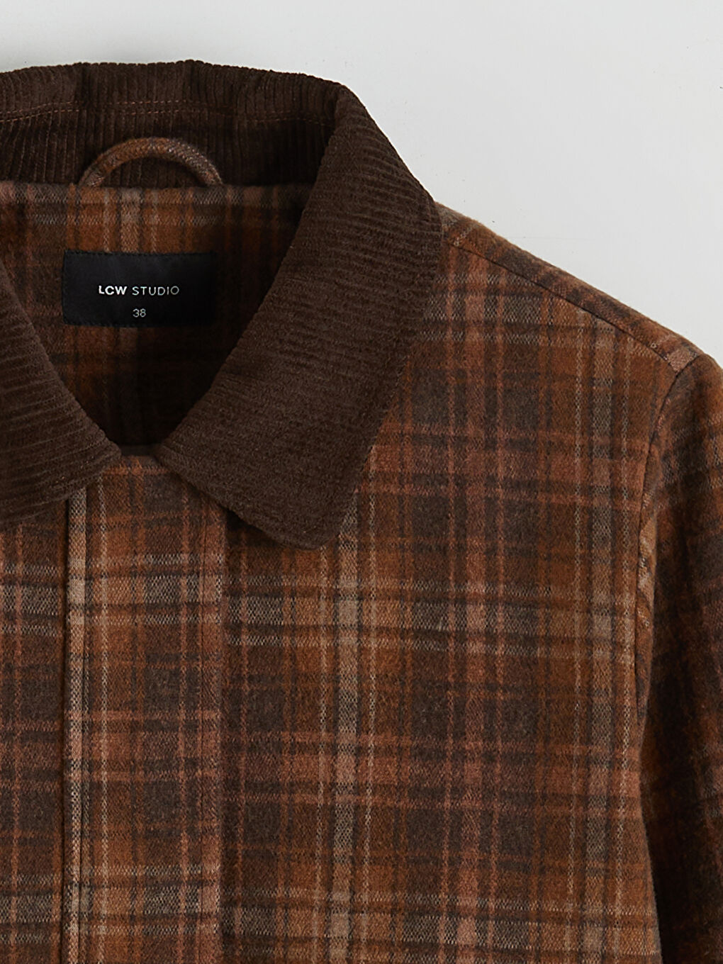 Kahverengi Kadife Gömlek Yaka Ekose Kadın Ceket-1