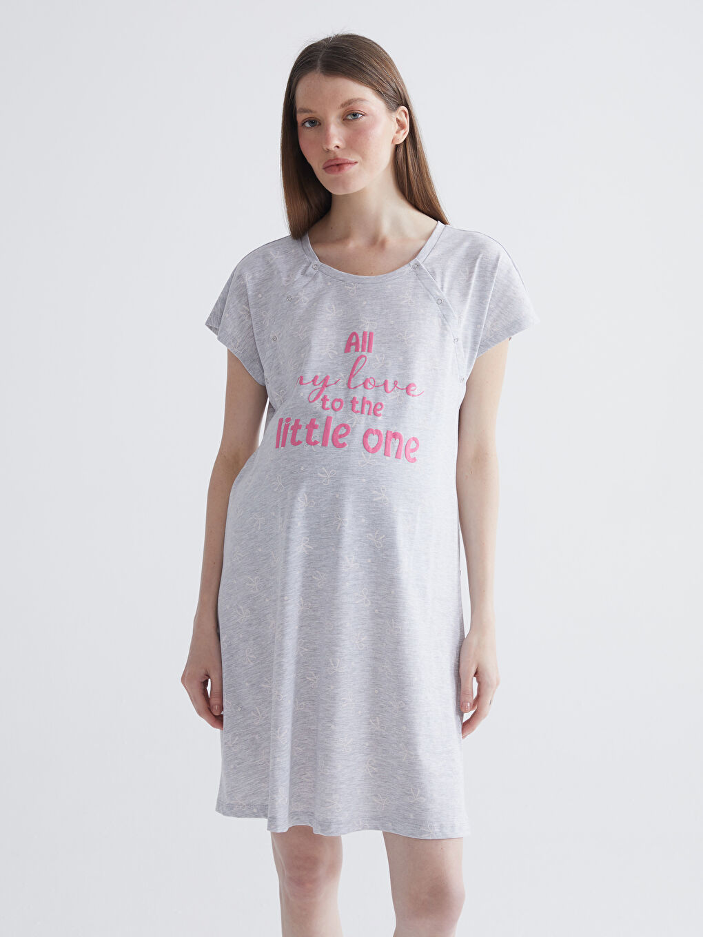 Crew Neck Printed Maternity Nightdress