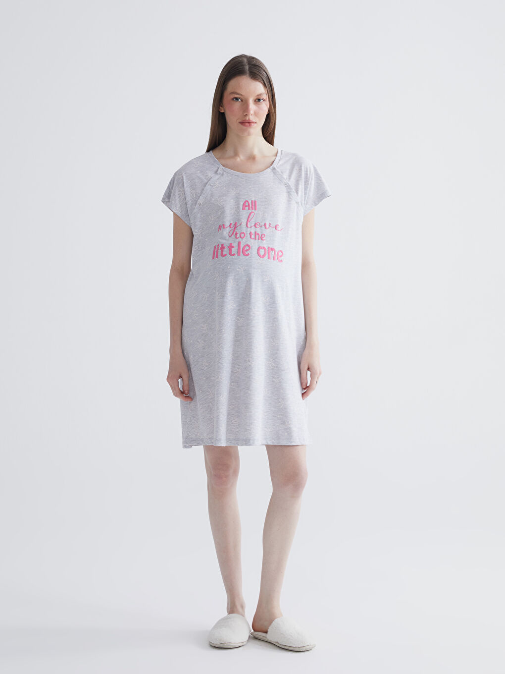 Crew Neck Printed Maternity Nightdress-1