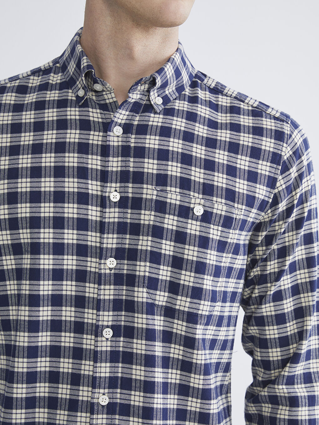 Ekru Regular Fit Uzun Kollu Ekose Erkek Gömlek-2