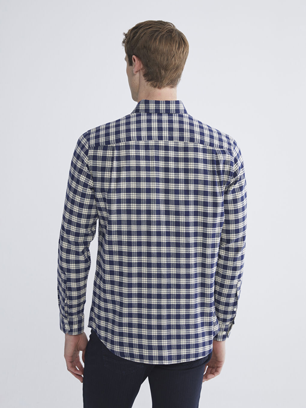 Ekru Regular Fit Uzun Kollu Ekose Erkek Gömlek-3