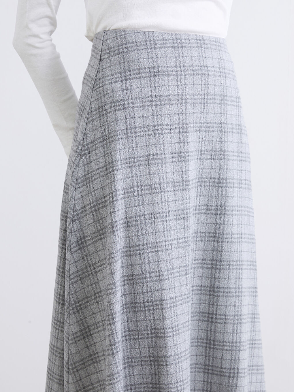 Gri Beli Lastikli Ekose A Kesim Etek-2