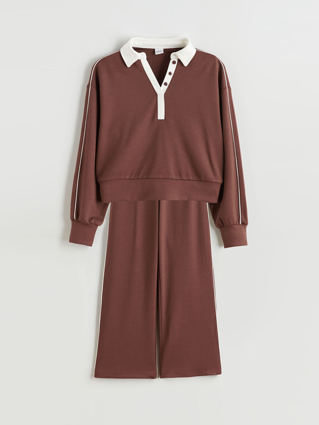 Bordo Polo Yaka Kız Çocuk Sweatshirt ve Eşofman Alt