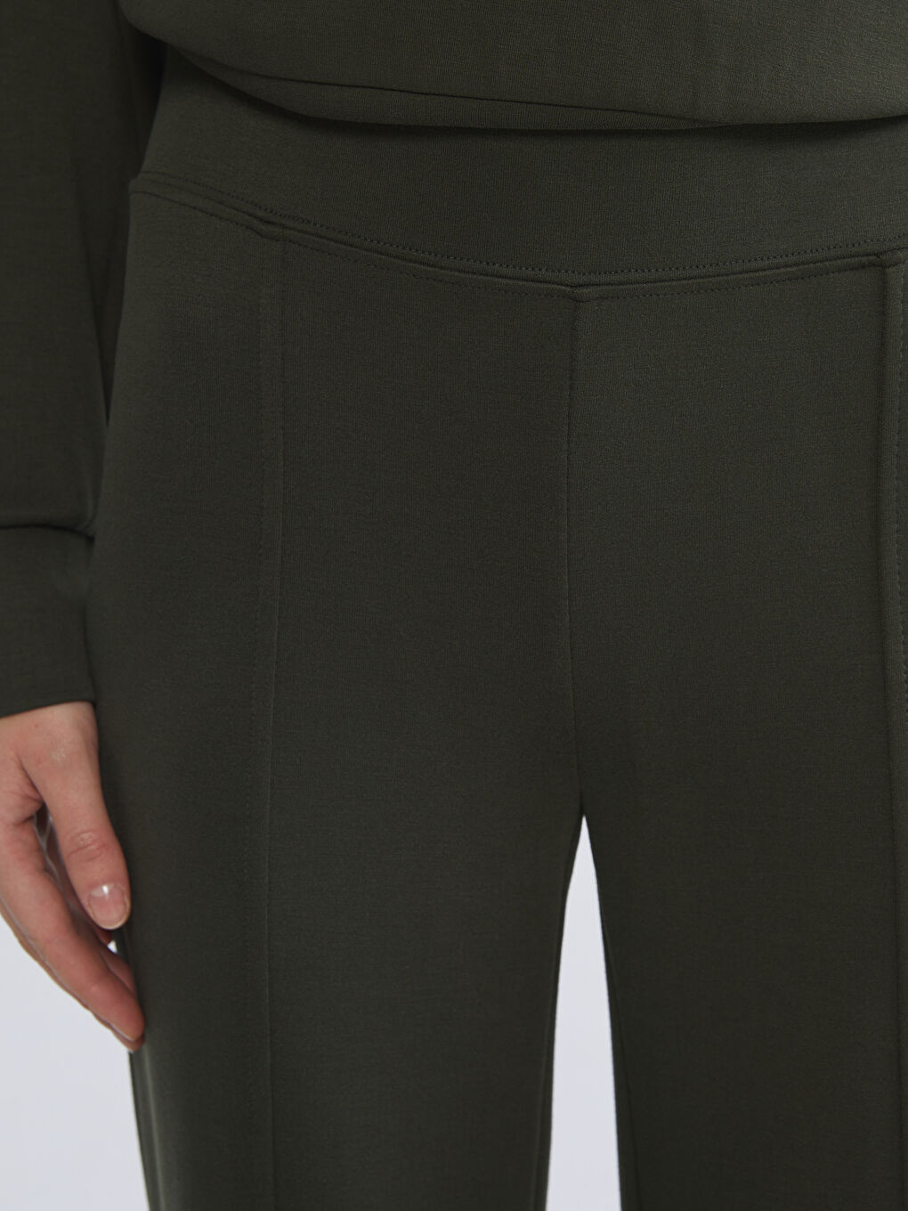 Haki Beli Lastikli Geniş Paça Kadın Eşofman Altı-2