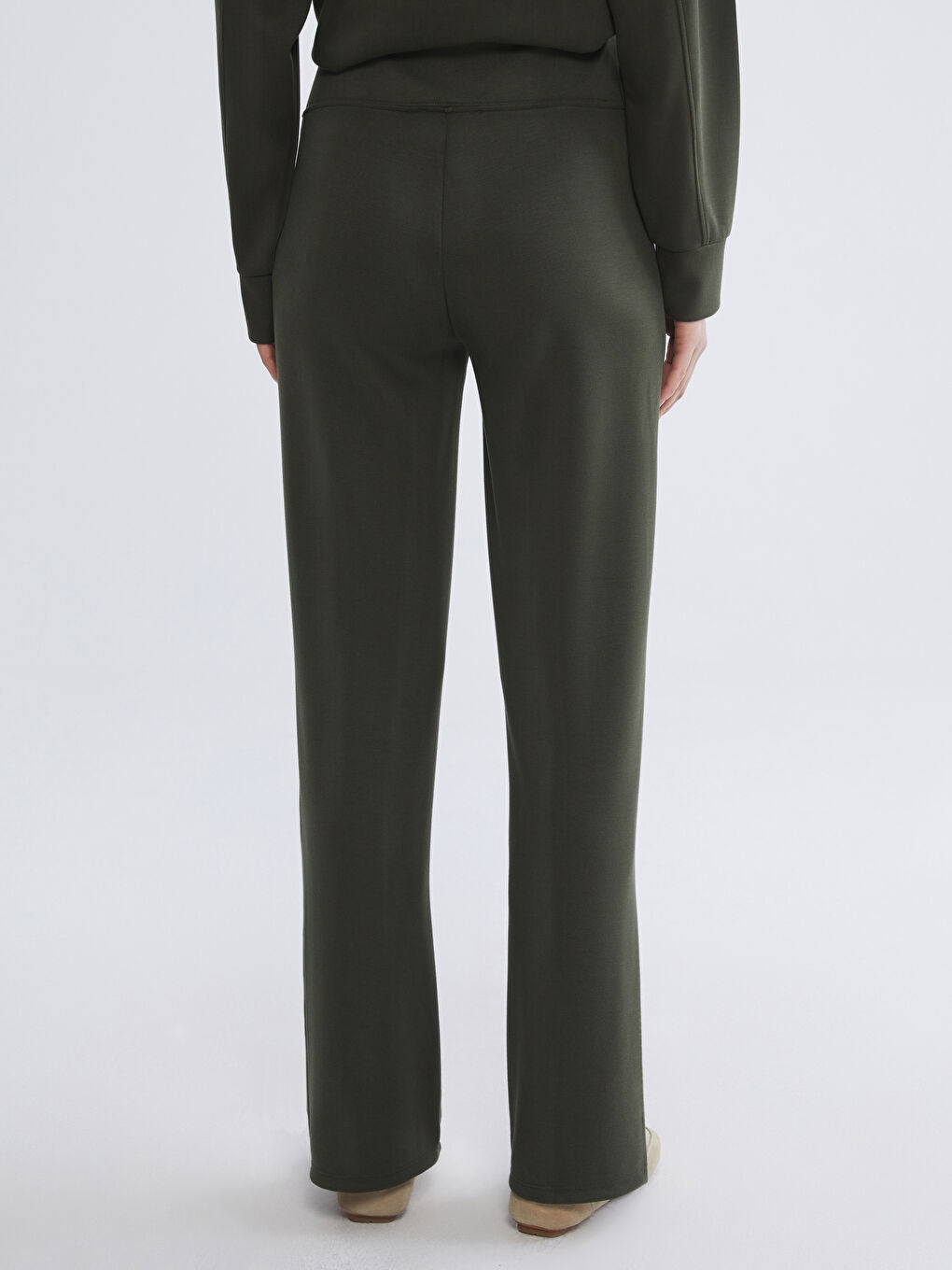 Haki Beli Lastikli Geniş Paça Kadın Eşofman Altı-3