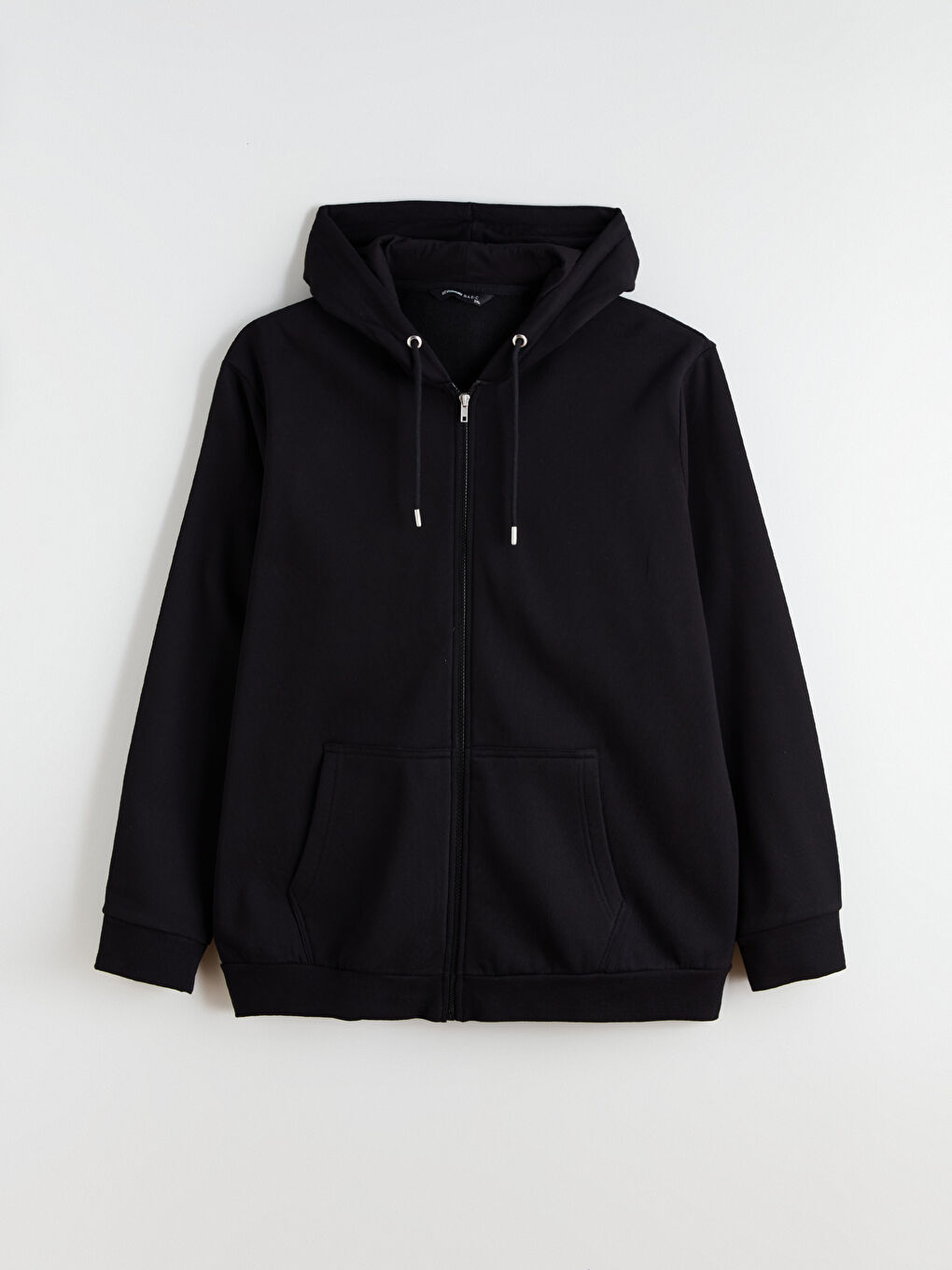 Siyah Büyük Beden Kapüşonlu Erkek Kalın Fermuarlı Sweatshirt-4