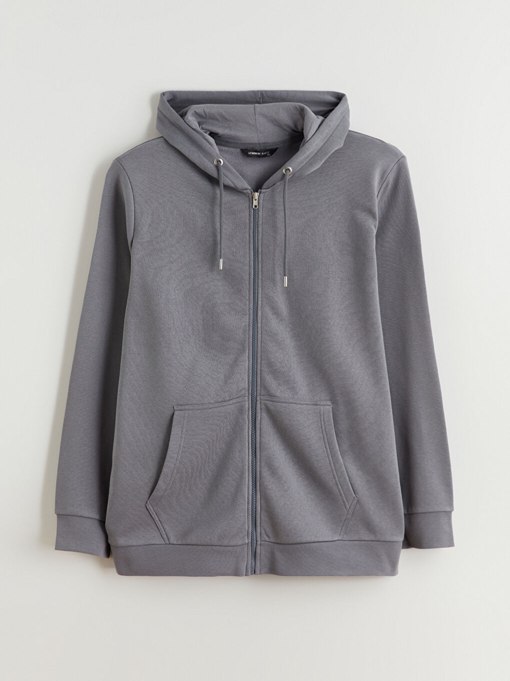 Gri Büyük Beden Kapüşonlu Erkek Kalın Fermuarlı Sweatshirt-4