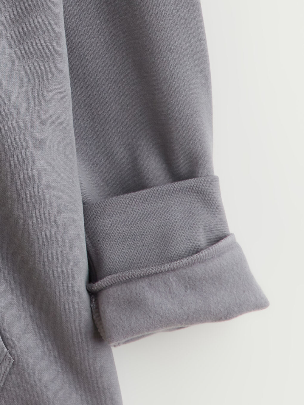 Gri Büyük Beden Kapüşonlu Erkek Kalın Fermuarlı Sweatshirt-5